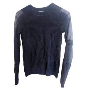 Rag & Bone Womens Extrafine Merino Wool Sweater XS Navy Blue Mixed Media Ribbed